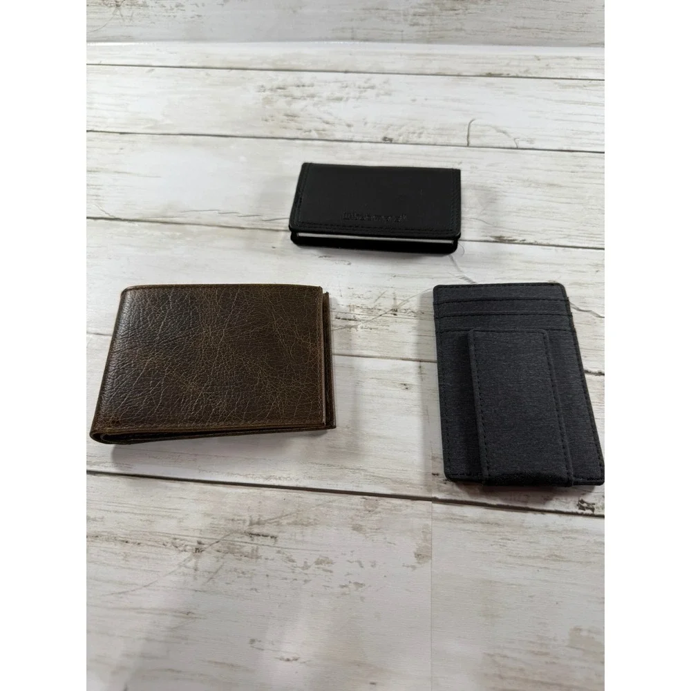 Mens Wallet Bundle Brown Leather Bifold Slim Money Clip Card Holder Case 3pc